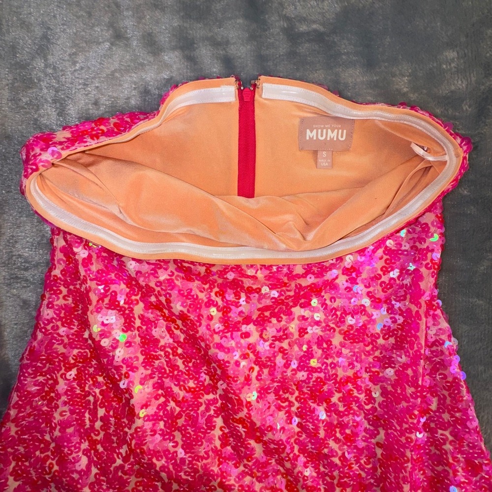 Show Me Your‎ Mumu Sequin Mini On My Way Dress Small Hot Pink Strapless Hoco - Picture 10 of 16